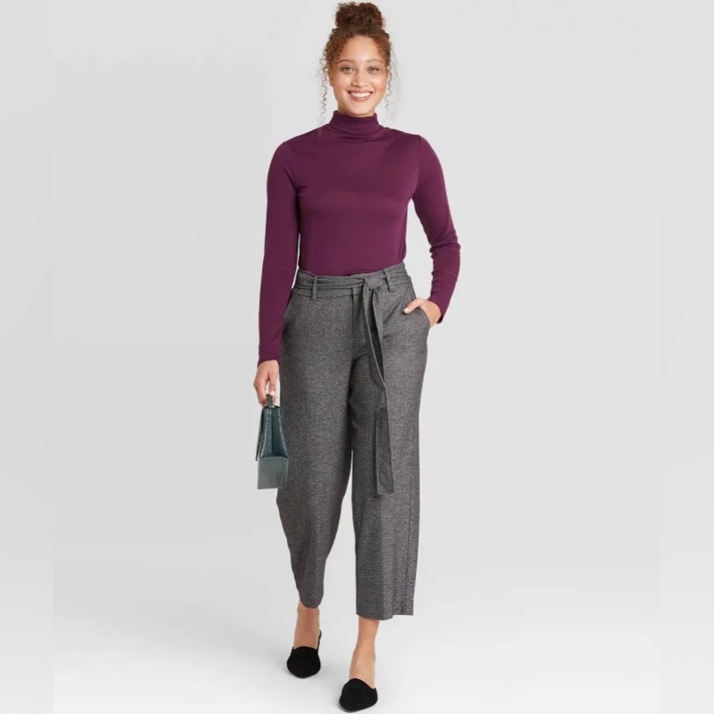 A New Day Gray High Rise Belted Ankle Pants Tie Waist Straight Leg Stretch 4 NWT - Picture 6 of 13